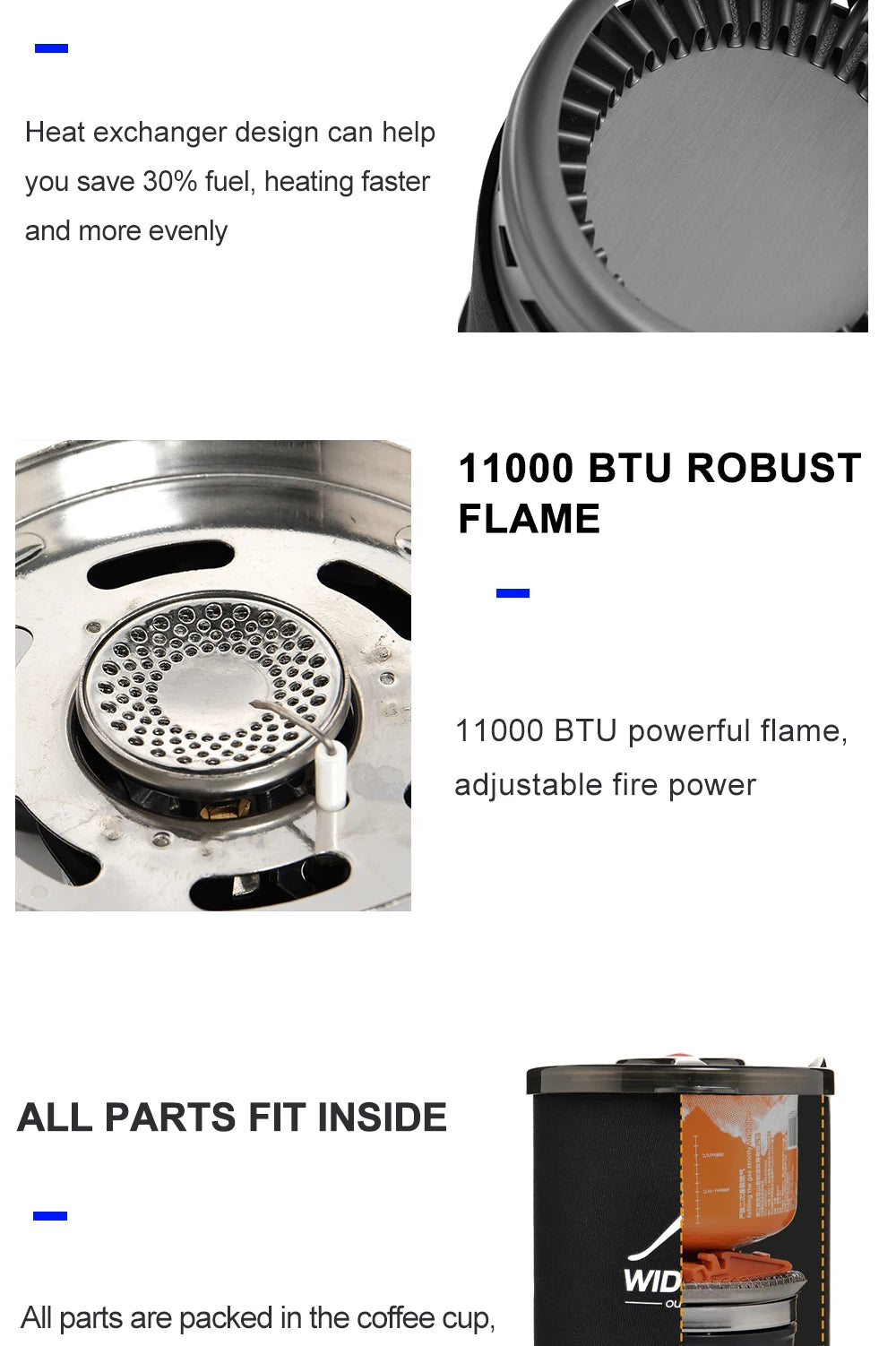 Widesea Camping Cooking System with Heat Exchanger Outdoor Gas Stove Burner Tourist Coffee Pot Cup Cookware Tableware Tourism