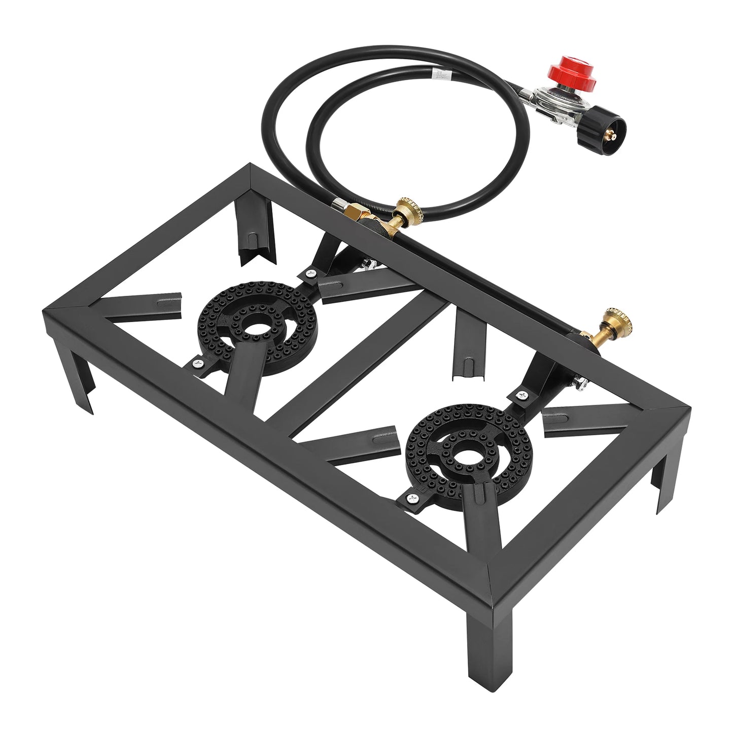 Portable Camping Gas Stove Outdoor Double Burner BBQ Picnic Camp Propane Cooker Stove with Adjustable 0-10Psi Regulator Hose